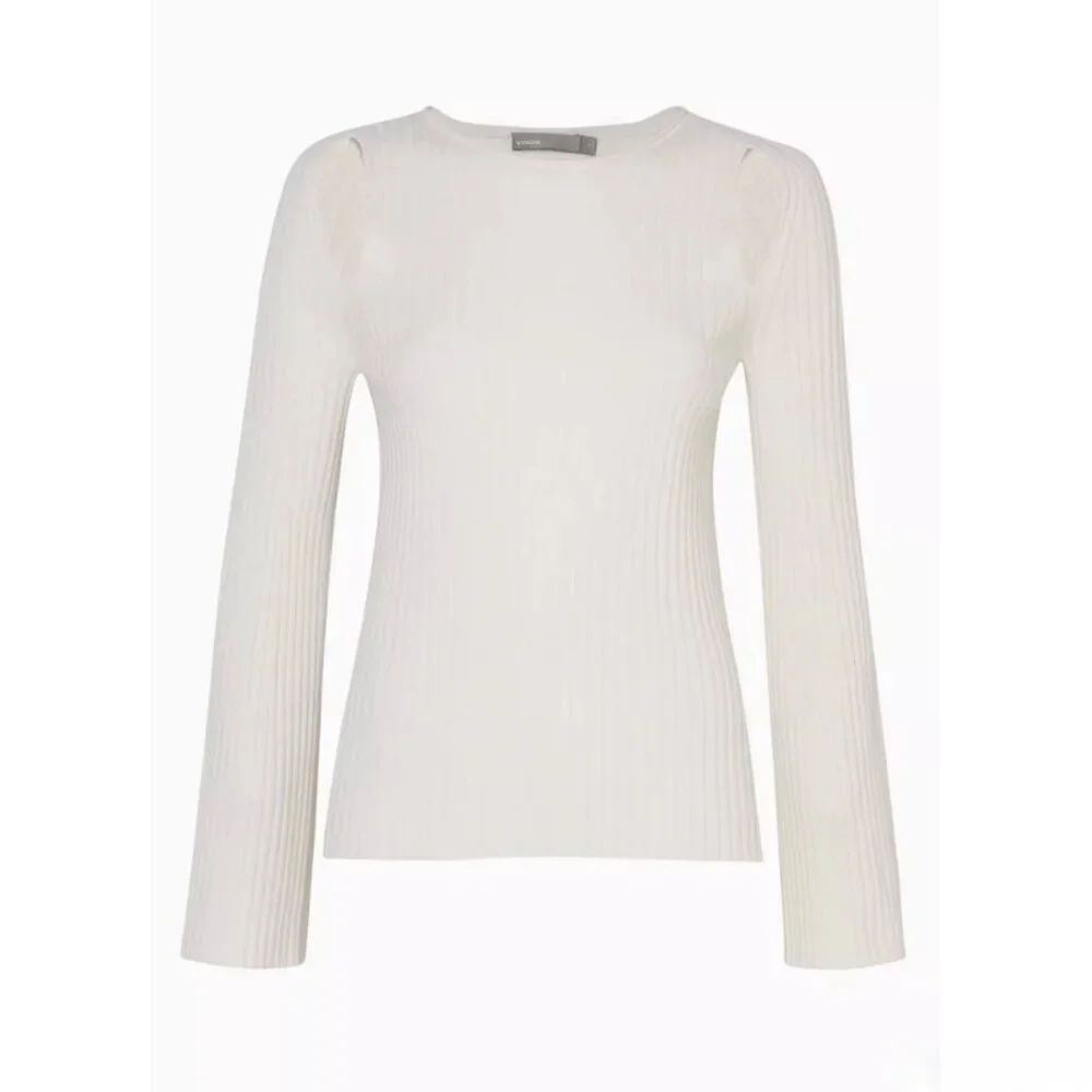 Vince 100% Cashmere Shoulder Slit Ribbed Knit Flare Sleeve Sweater Boho Cream XS